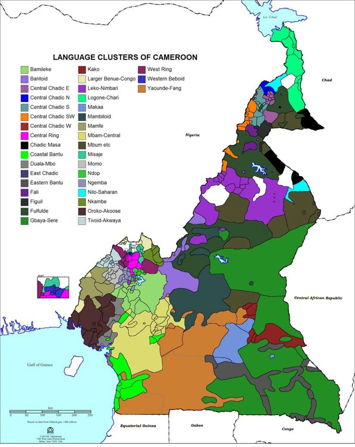 Bản đồ của Cameroon ngôn ngữ