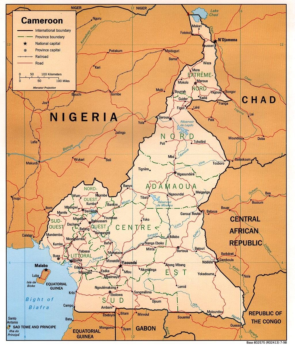 bản đồ vật lý của Cameroon