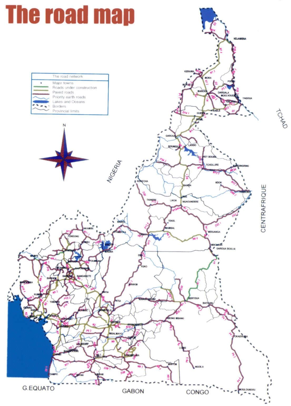 Bản đồ của Cameroon đường