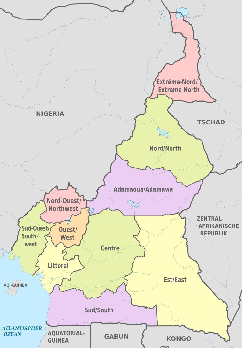 Bản đồ của hành chính Cameroon